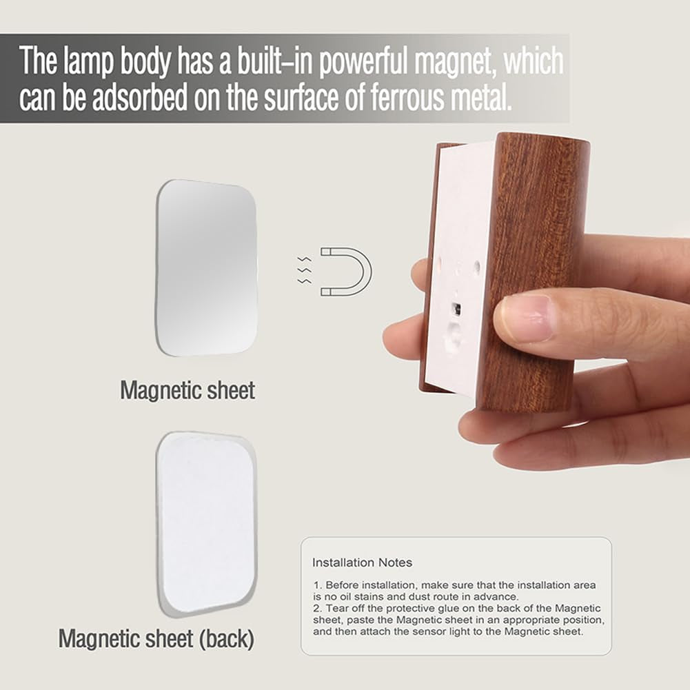 2-Pack Wood Step Light with Motion Sensor, Rechargeable Stair Night Light Set, Sapele Wood 2700K Warm White LED Wall Lamps, Easy No-Wire Installation for Hallway Bedroom Staircase