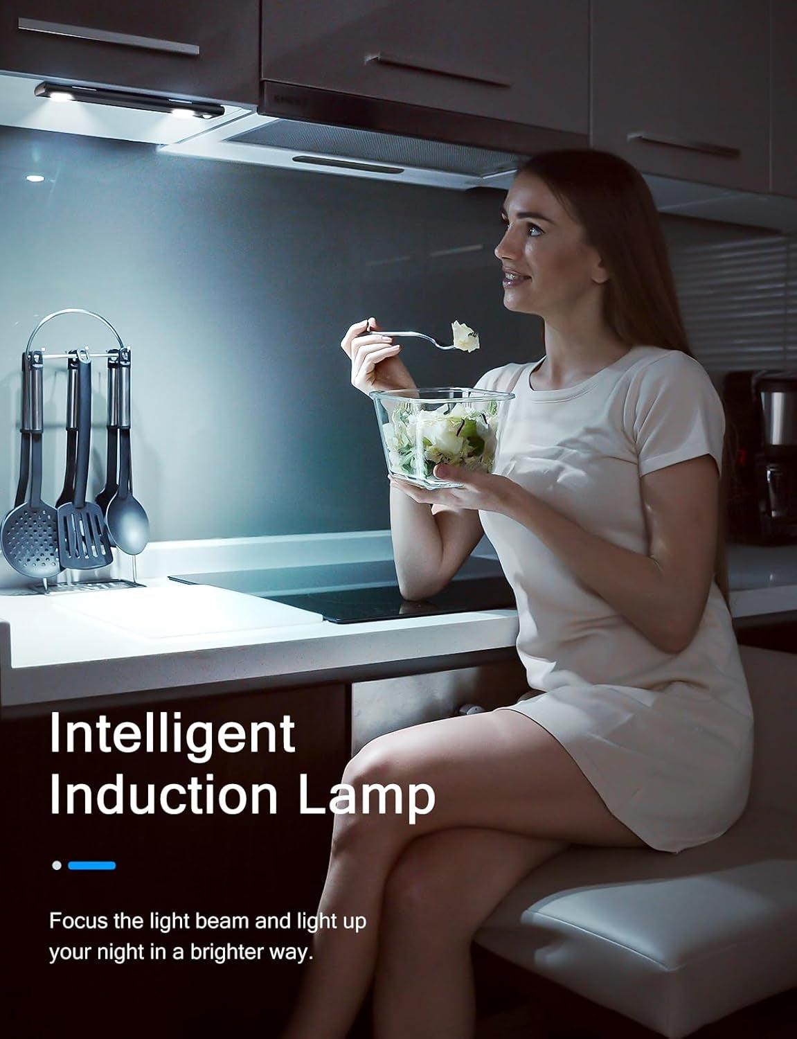 Under Cabinet Lights, Wireless Motion Sensor Light Indoor, Black 10In LED White Lighting Rechargeable Battery Operated,4 Modes Night Light, Stick-On Magnetic Closet Lights for Kitchen, Hallway(2 Pack)