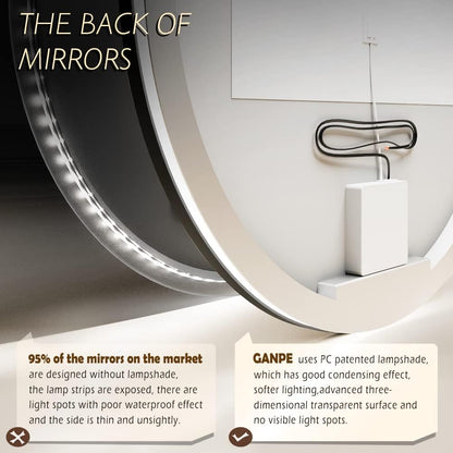 LED Sensor Mirror, round Human Body Induction, Black Framed Vanity Mirror, Illuminated Dimmable anti Fog IP44 Waterproof Wall Mounted Mirror (24" L X 24" W)