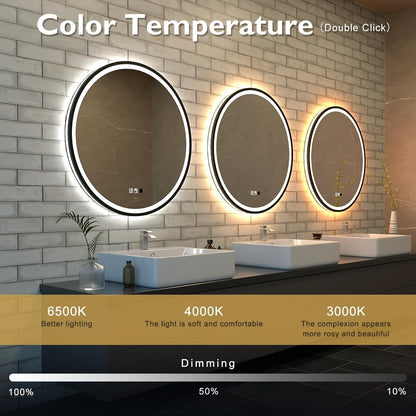 LED Sensor Mirror, round Human Body Induction, Black Framed Vanity Mirror, Illuminated Dimmable anti Fog IP44 Waterproof Wall Mounted Mirror (24" L X 24" W)